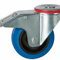 200MM BOLT HOLE BRAKED BLUEÃÂÃÂ¶RUBBER TYRE CASTOR SWIVELÃÂÃÂ¶MEDIUM DUTYÃÂÃÂ¶PT NO RT8LBHBBLU