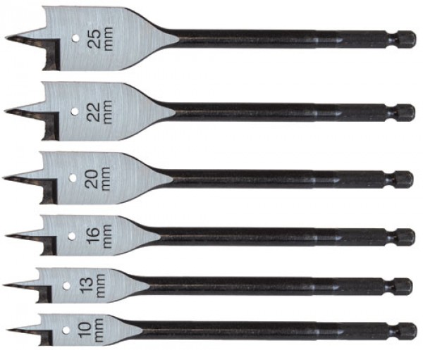 CK 6PC FLAT WOOD BIT SET??10,13,16,20,22,25MM??T2942P